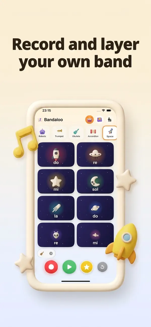 Bandaloo space-themed pads with the record, play and star buttons
