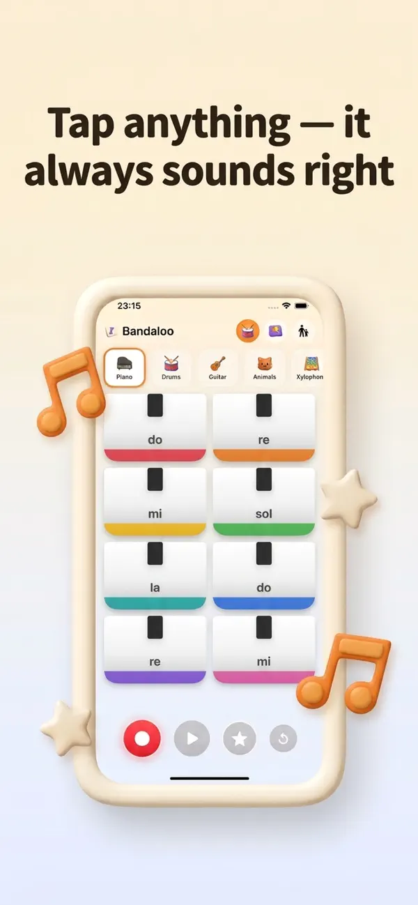 Bandaloo piano pads labelled do, re, mi, sol and la