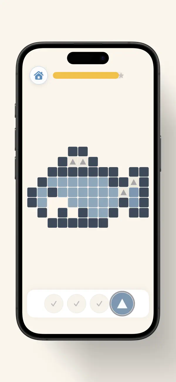 A Jay Mosaic fish with its last colour, marked by triangles, still to paint